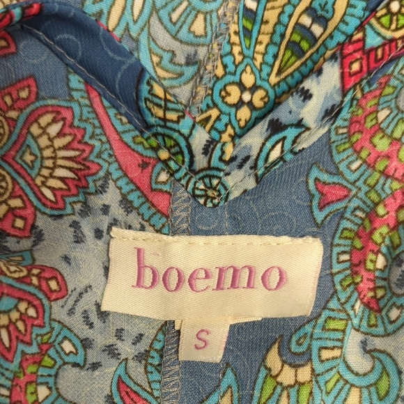 19974 Boemo Paisley Maxi Dress Blue size Small kimono sleeves bohemian beach - Picture 6 of 7